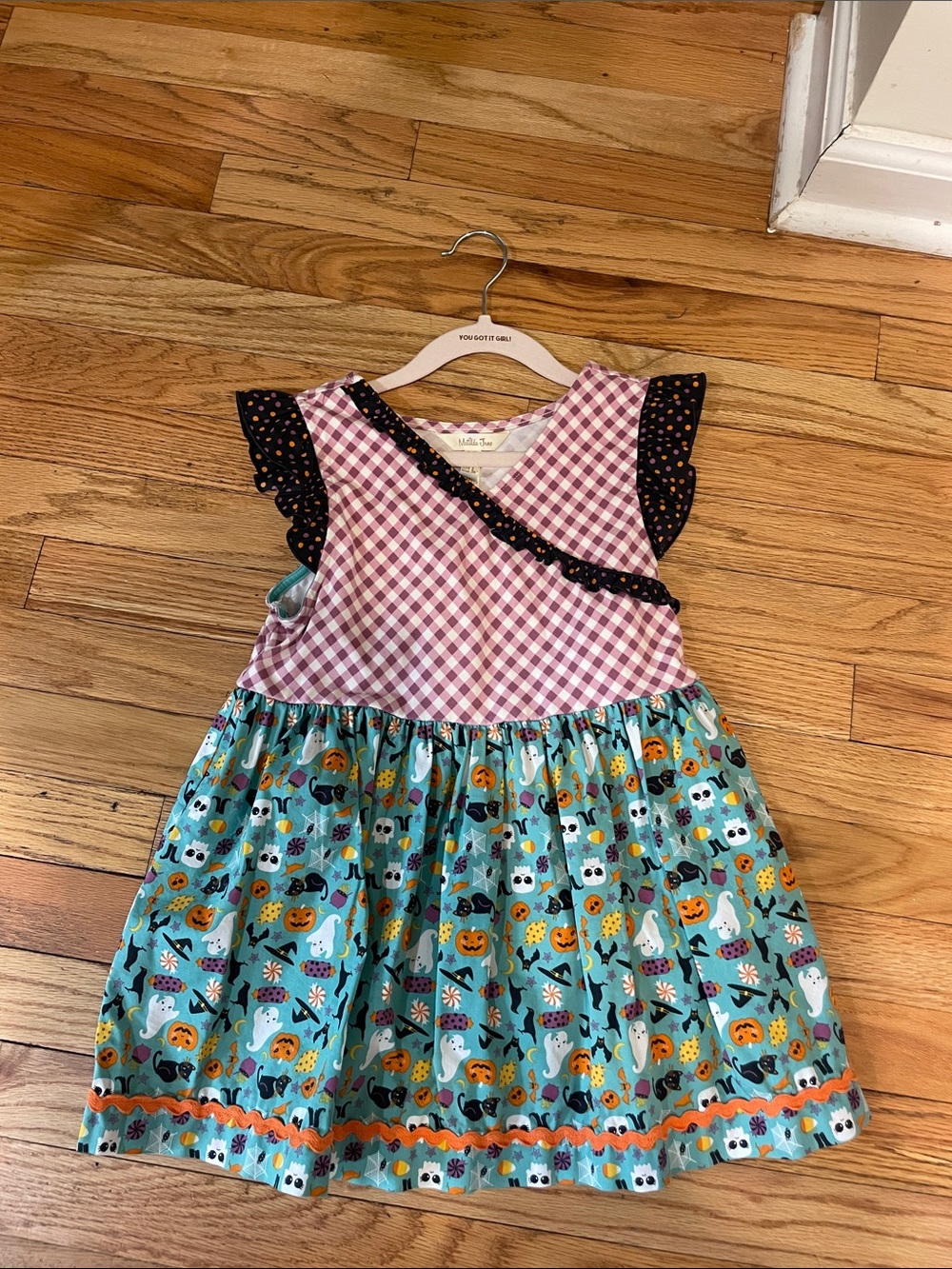 Matilda Jane Halloween Gingham & Teal Halloween Print Dress